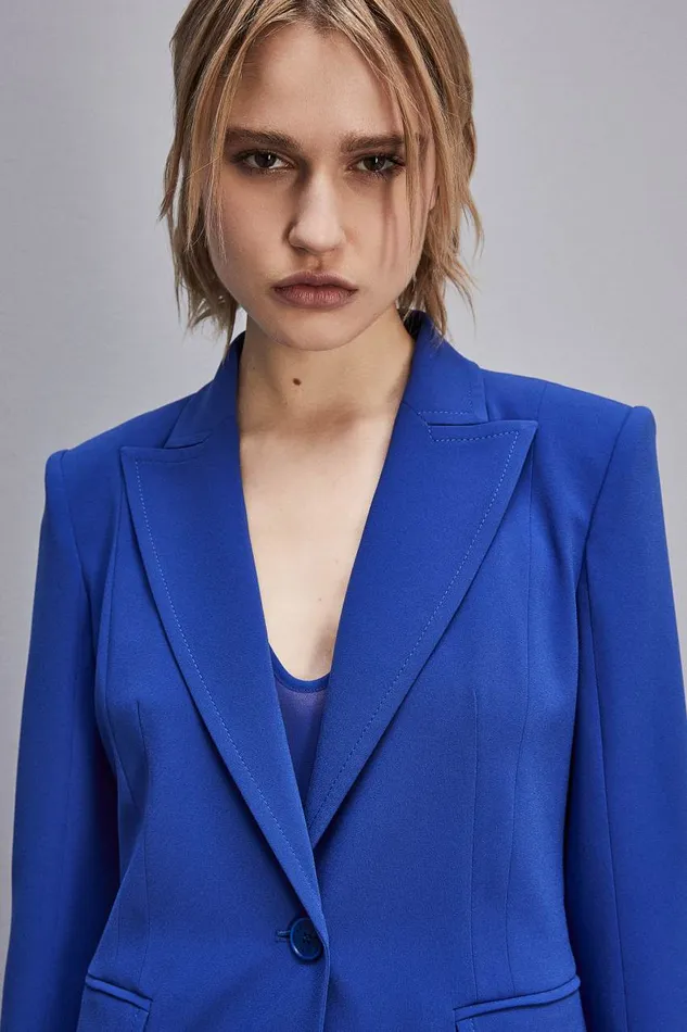 Patrizia Pepe Onebutton Jacket In Sabl Crepe Fabric Light Blue Blue Wave Apparel Blazers