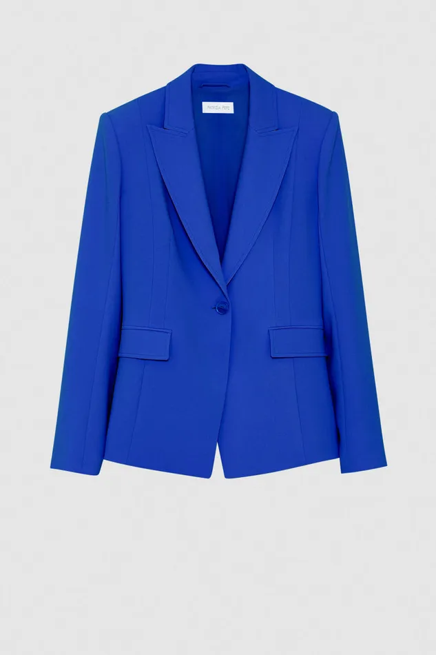 Patrizia Pepe Onebutton Jacket In Sabl Crepe Fabric Light Blue Blue Wave Apparel Blazers