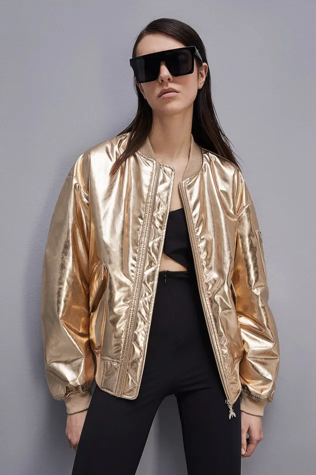 Patrizia Pepe Padded Over Bomber Jacket Gold Light Gold Apparel Jackets