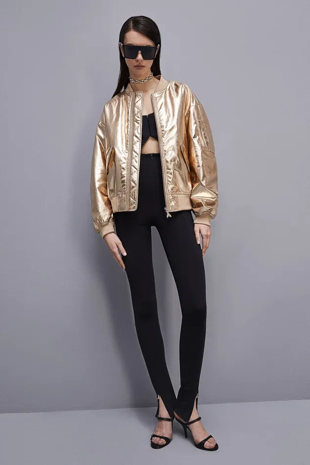 Patrizia Pepe Padded Over Bomber Jacket Gold Light Gold Apparel Jackets