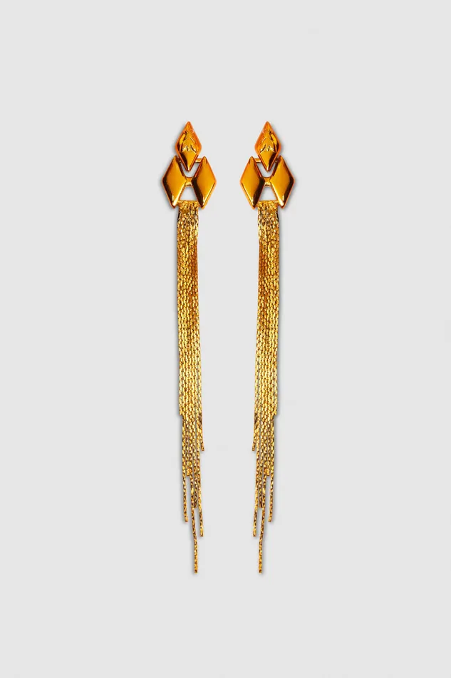 Patrizia Pepe Pendant Earrings With Micro Fly Links And Metal Fringing Orange Shiny Orange Accessories