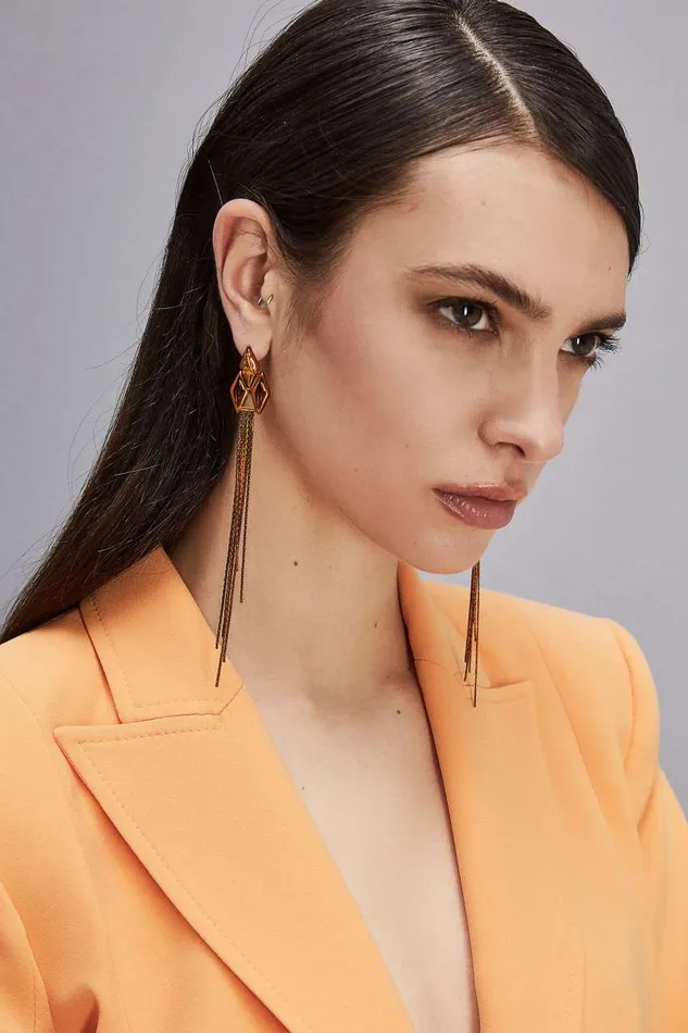 Patrizia Pepe Pendant Earrings With Micro Fly Links And Metal Fringing Orange Shiny Orange Accessories