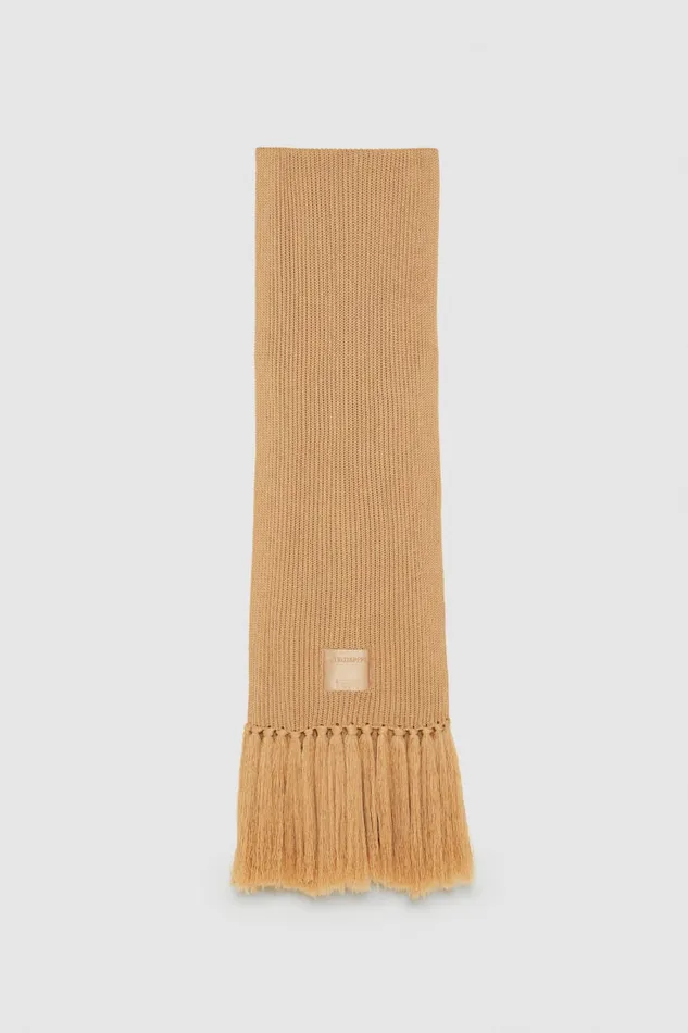 Patrizia Pepe Ribbed Scarf With Fabric Fringes Beige Craft Beige Accessories