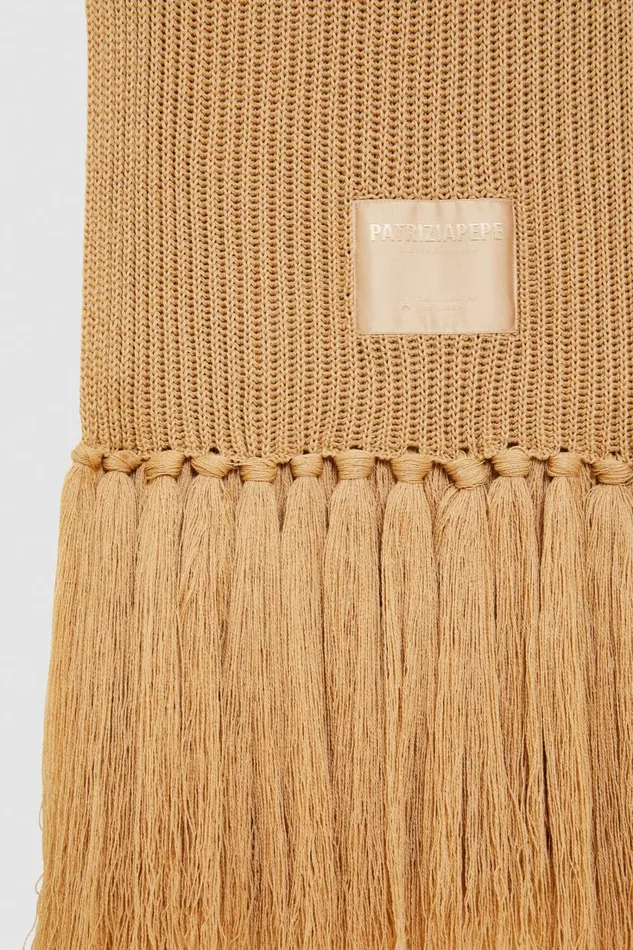 Patrizia Pepe Ribbed Scarf With Fabric Fringes Beige Craft Beige Accessories