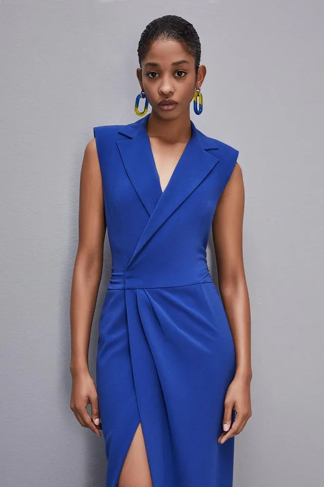 Patrizia Pepe Sabl Crepe Blazer Dress Light Blue Blue Wave Apparel Long