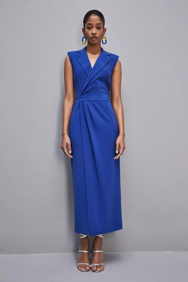 Patrizia Pepe Sabl Crepe Blazer Dress Light Blue Blue Wave Apparel Long