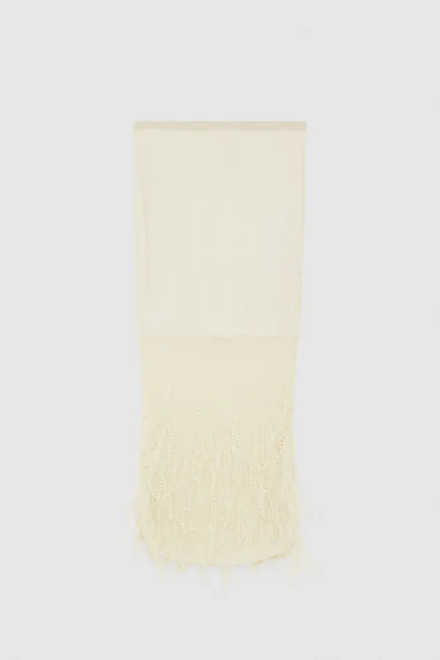 Patrizia Pepe Skirt With Feather And Pearl Embroidery White Raw White Apparel Midi