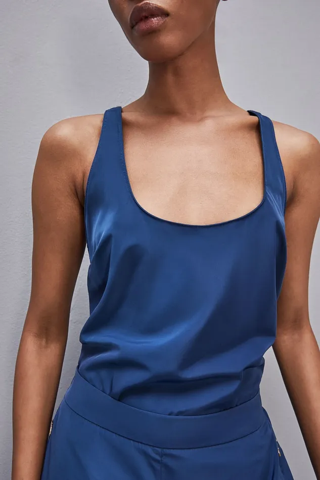 Patrizia Pepe Sleeveless Top Shirt With Round Neckline Light Blue Blue Malibu Apparel Tops