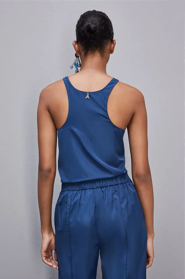 Patrizia Pepe Sleeveless Top Shirt With Round Neckline Light Blue Blue Malibu Apparel Tops