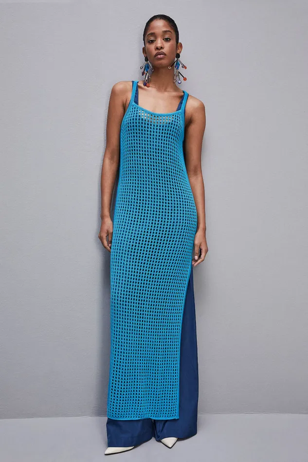 Patrizia Pepe Sleeveless Viscose Blend Mesh Dress Light Blue Summer Tourquoise Apparel Long