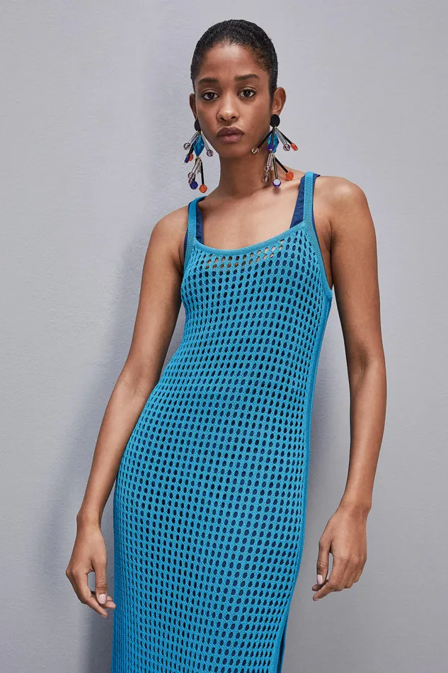 Patrizia Pepe Sleeveless Viscose Blend Mesh Dress Light Blue Summer Tourquoise Apparel Long