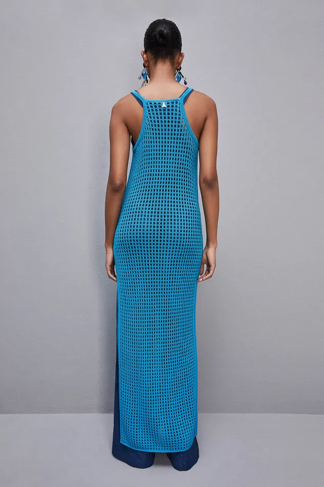 Patrizia Pepe Sleeveless Viscose Blend Mesh Dress Light Blue Summer Tourquoise Apparel Long