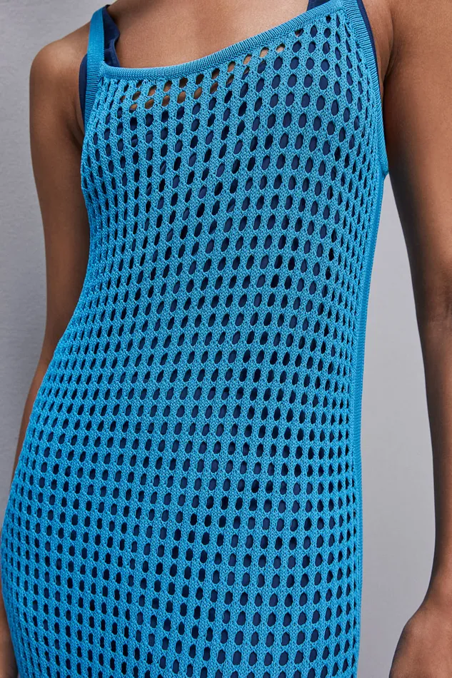 Patrizia Pepe Sleeveless Viscose Blend Mesh Dress Light Blue Summer Tourquoise Apparel Long