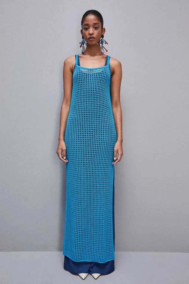 Patrizia Pepe Sleeveless Viscose Blend Mesh Dress Light Blue Summer Tourquoise Apparel Long