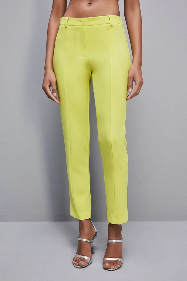 Patrizia Pepe Slim Cigarette Pants In Sabl Crepe Fabric Yellow Citrus Yellow Apparel Cigarette