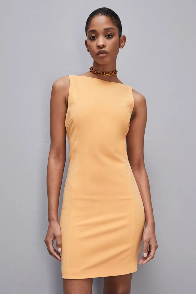 Patrizia Pepe Slim Fit Sleeveless Dress In Sabl Crepe Orange Orange Sorbet Apparel Mini