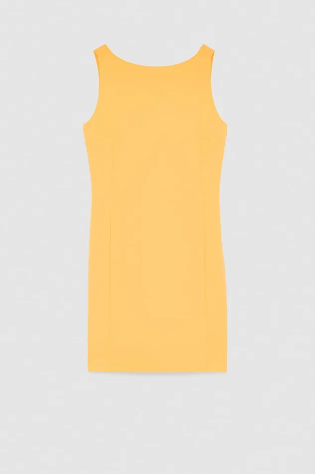 Patrizia Pepe Slim Fit Sleeveless Dress In Sabl Crepe Orange Orange Sorbet Apparel Mini