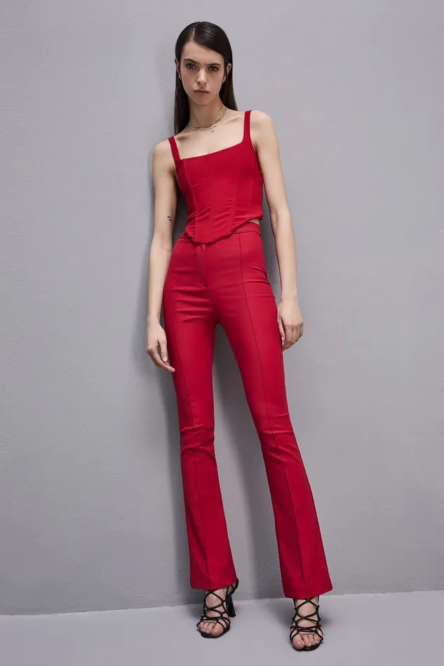 Patrizia Pepe Slim Flare Pants Red Red Heart Apparel Flared