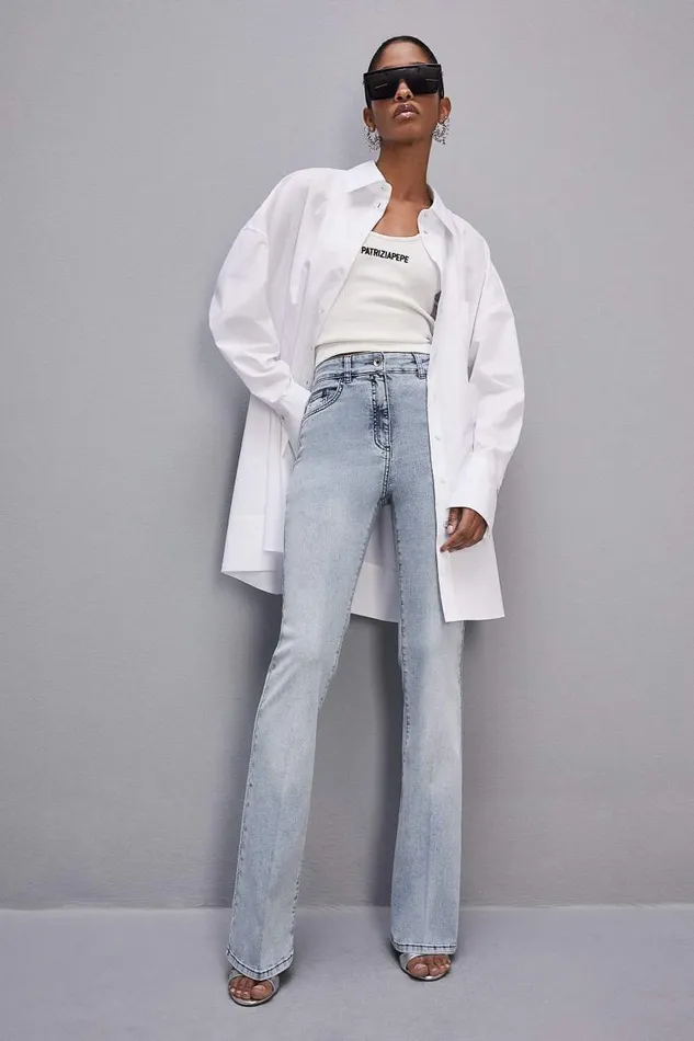 Patrizia Pepe Slim Stretch Denim Jeans Light Blue Light Bleached Wash Apparel Jeans