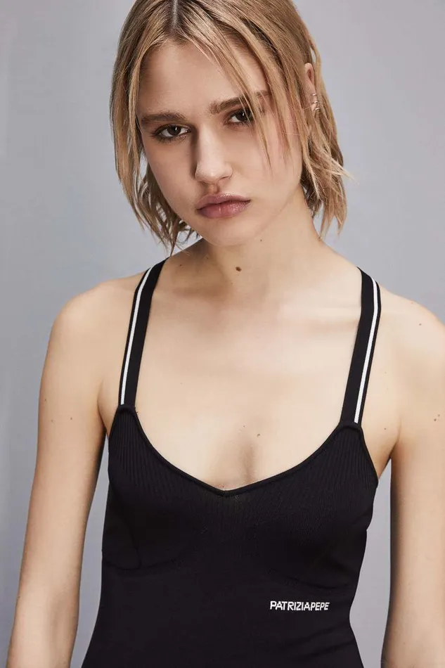 Patrizia Pepe Sporty Jacquard Logo Knit Dress Black Nero Apparel Mini