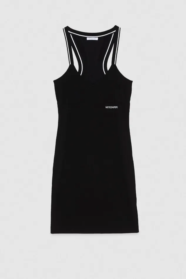 Patrizia Pepe Sporty Jacquard Logo Knit Dress Black Nero Apparel Mini