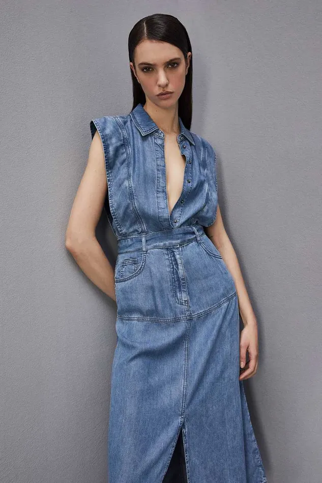 Patrizia Pepe Tencel Denim Sleeveless Dress Light Blue Blue Wash Tencel Apparel Midi
