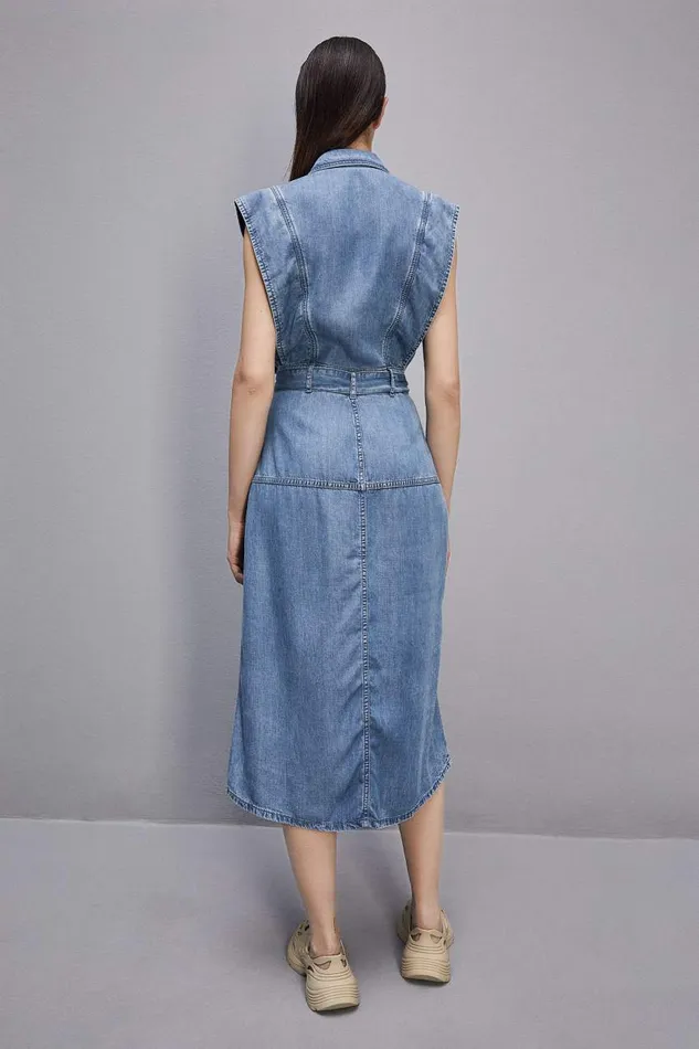 Patrizia Pepe Tencel Denim Sleeveless Dress Light Blue Blue Wash Tencel Apparel Midi