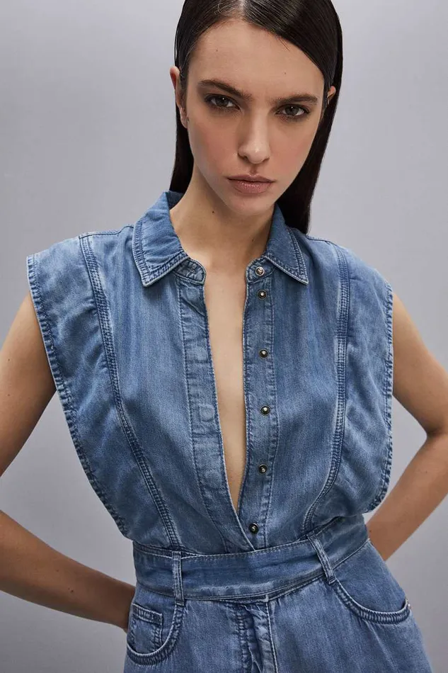 Patrizia Pepe Tencel Denim Sleeveless Dress Light Blue Blue Wash Tencel Apparel Midi