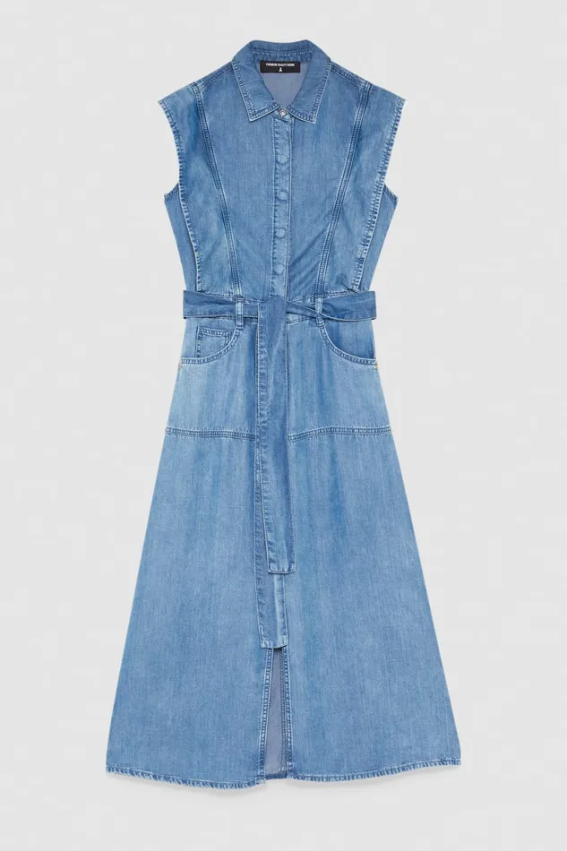 Patrizia Pepe Tencel Denim Sleeveless Dress Light Blue Blue Wash Tencel Apparel Midi