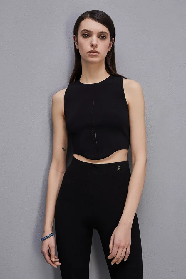 Patrizia Pepe Viscose Blend Cropped Top Black Nero Apparel Tops