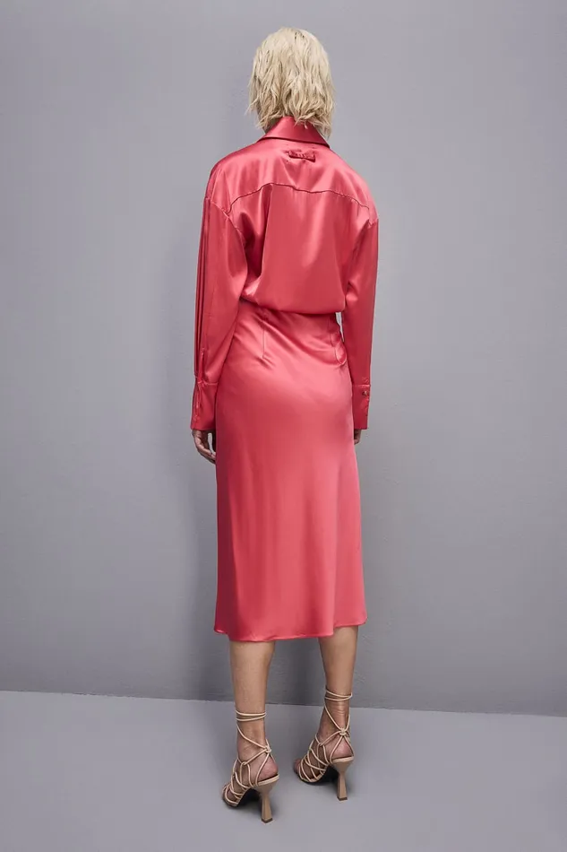 Patrizia Pepe Viscose Satin Midi Dress Pink Hybrid Rose Apparel Midi