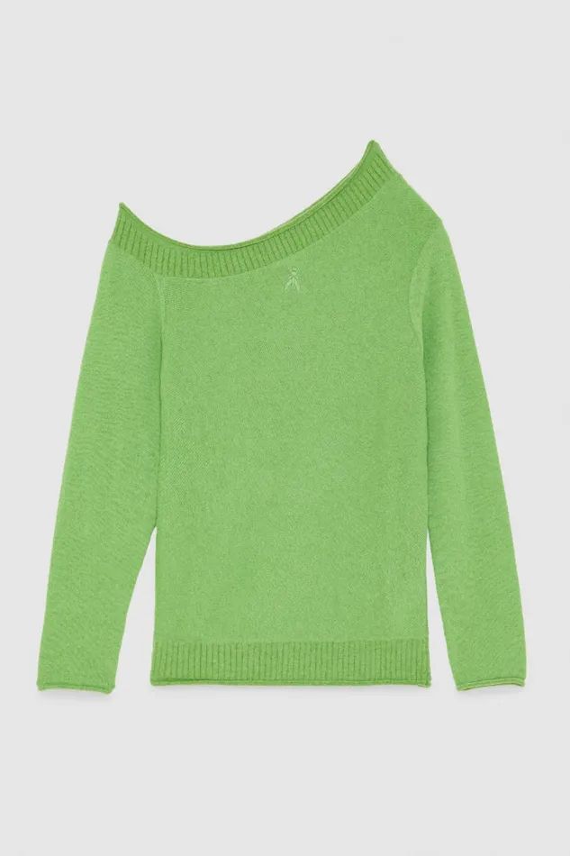 Patrizia Pepe Wool Sweater With Wide Neckline Green Kiwi Green Apparel Sweaters