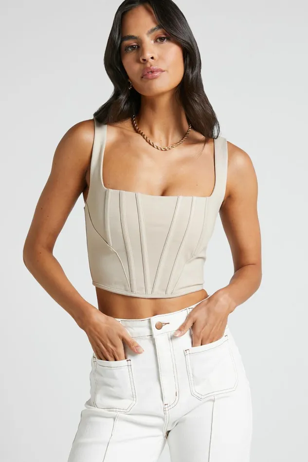 Pellar Top 8211 Square Neck Corset Top In Sand Women Showpo Tops