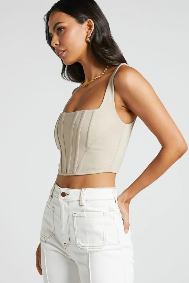 Pellar Top 8211 Square Neck Corset Top In Sand Women Showpo Tops
