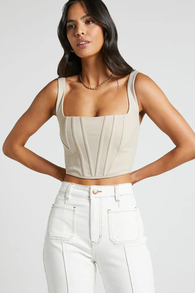 Pellar Top 8211 Square Neck Corset Top In Sand Women Showpo Tops
