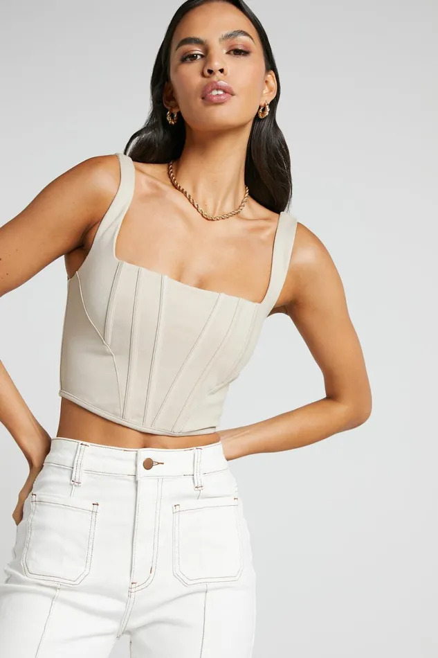 Pellar Top 8211 Square Neck Corset Top In Sand Women Showpo Tops