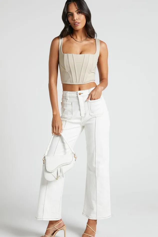 Pellar Top 8211 Square Neck Corset Top In Sand Women Showpo Tops