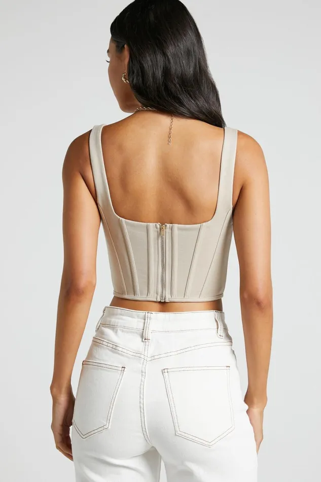 Pellar Top 8211 Square Neck Corset Top In Sand Women Showpo Tops