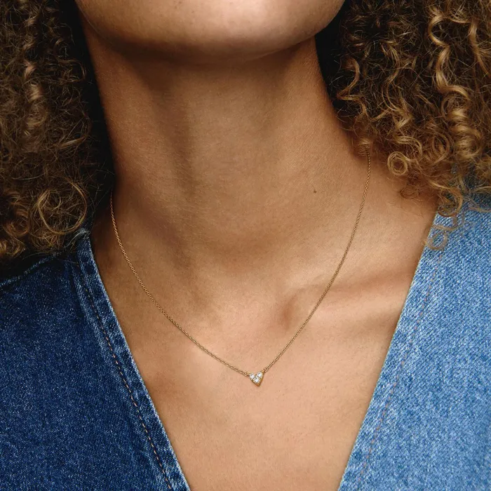 Pendant Necklaces Women Pandora Triple Stone Heart Collier Necklace Gold Plated