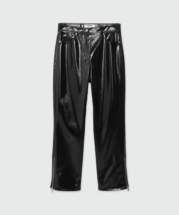 Petent Leather Pants With Bottom Zipper Women MSGM Pants And Shorts