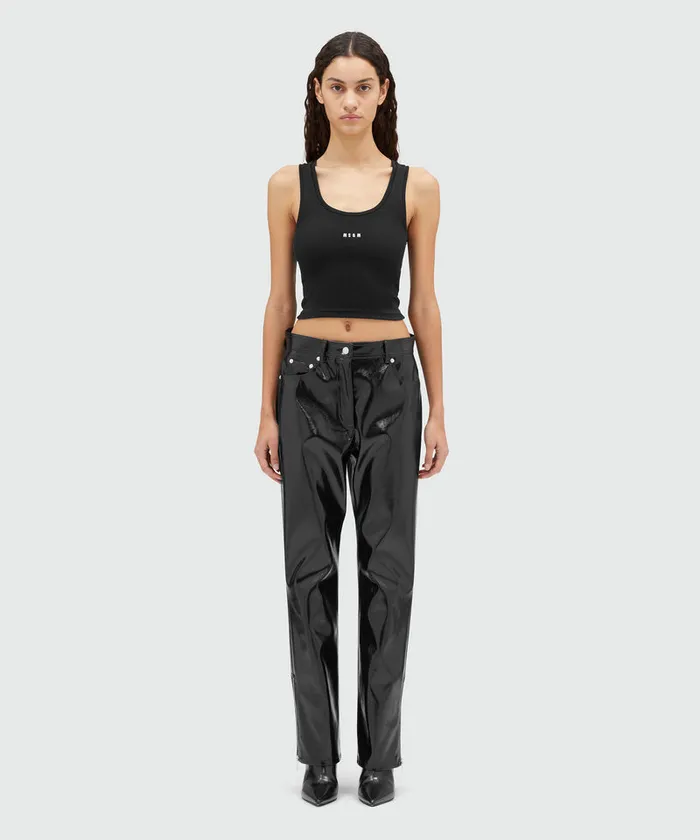 Petent Leather Pants With Bottom Zipper Women MSGM Pants And Shorts