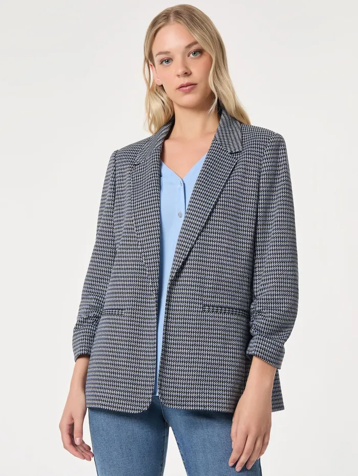 Petite Notch Collar Open Front Houndstooth Jacket Women Jones New York Petite Blazers