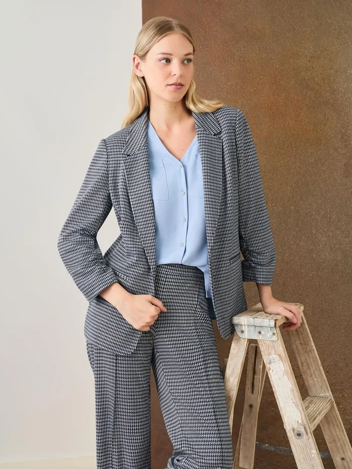 Petite Notch Collar Open Front Houndstooth Jacket Women Jones New York Petite Blazers Petite Notch Collar Open Front Houndstooth Jacket Women Jones New York Petite Blazers
