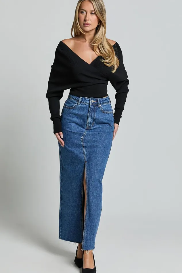 Petra Top 8211 Long Sleeve Wrap Ribbed Knit Top In Black Women Showpo Sweaters and Cardigans