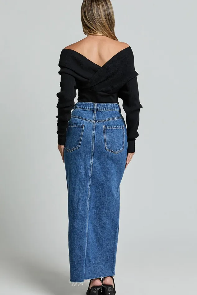 Petra Top 8211 Long Sleeve Wrap Ribbed Knit Top In Black Women Showpo Sweaters and Cardigans