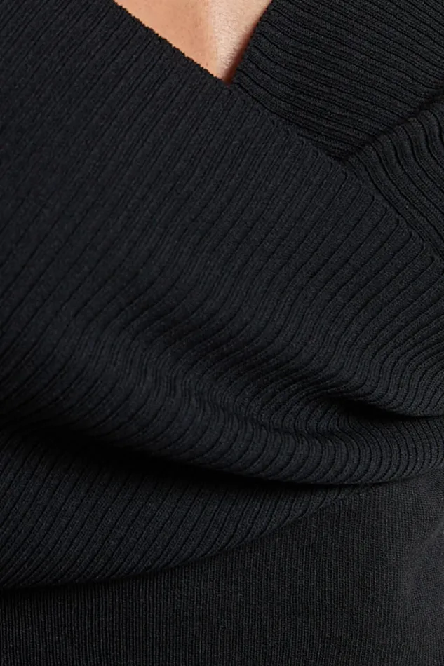 Petra Top 8211 Long Sleeve Wrap Ribbed Knit Top In Black Women Showpo Sweaters and Cardigans