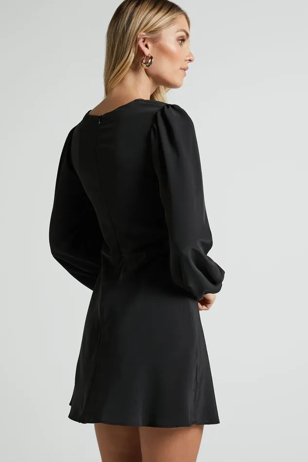 Pilar Mini Dress 8211 Twist Front Long Sleeve Dress In Black Women Showpo Dresses