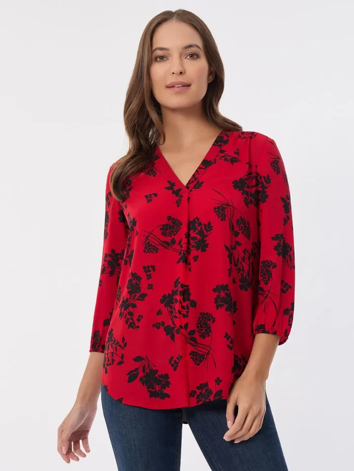 Plus Printed VNeck Pleated Kelly Blouse Women Jones New York Plus Tops Plus Printed VNeck Pleated Kelly Blouse Women Jones New York Plus Tops
