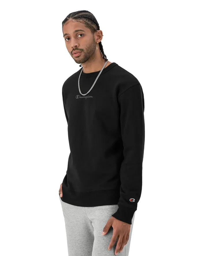 Powerblend Crewneck Script Logo Black Men Champion Hoodies and Sweatshirts
