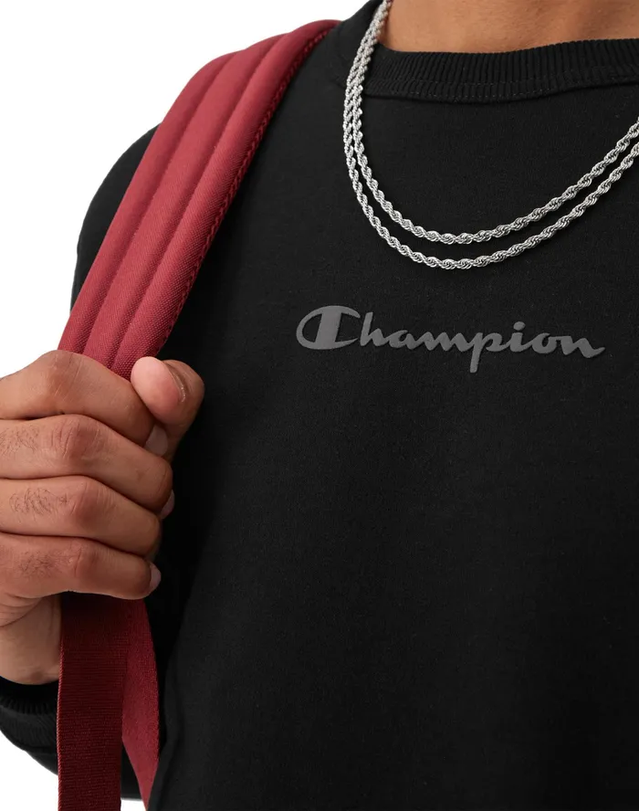 Powerblend Crewneck Script Logo Black Men Champion Hoodies and Sweatshirts